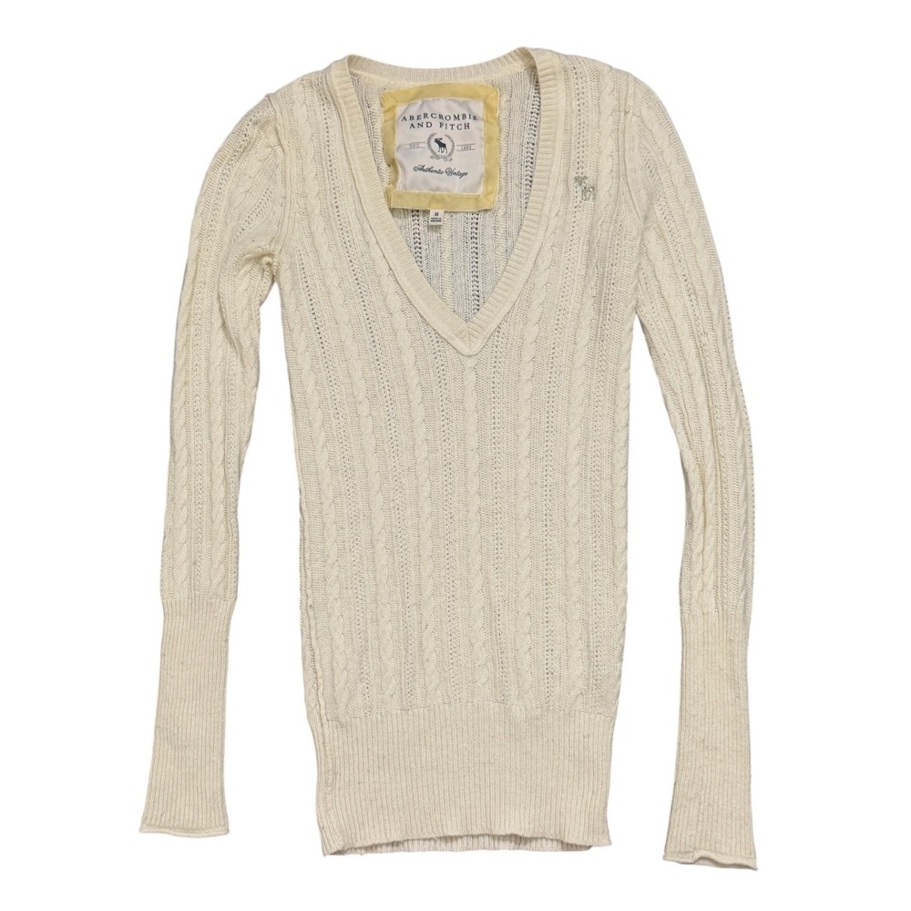 Abercrombie & Fitch Vintage Y2K Cream Angora Blend Preppy V Neck Knit Sweater M